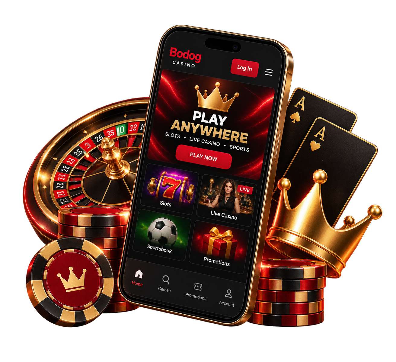 Bodog Casino mobile experience with casino games, live casino, sportsbook and promotions